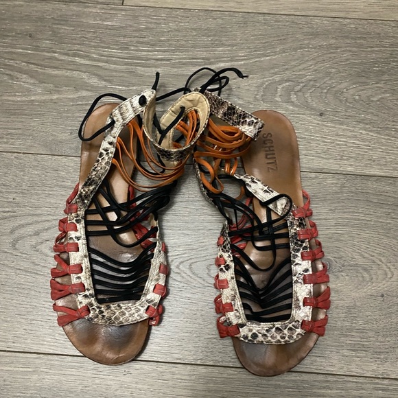 Schutz Agathe Snakeskin Gladiator Sandals 8.5 Multicolor - Picture 3 of 7